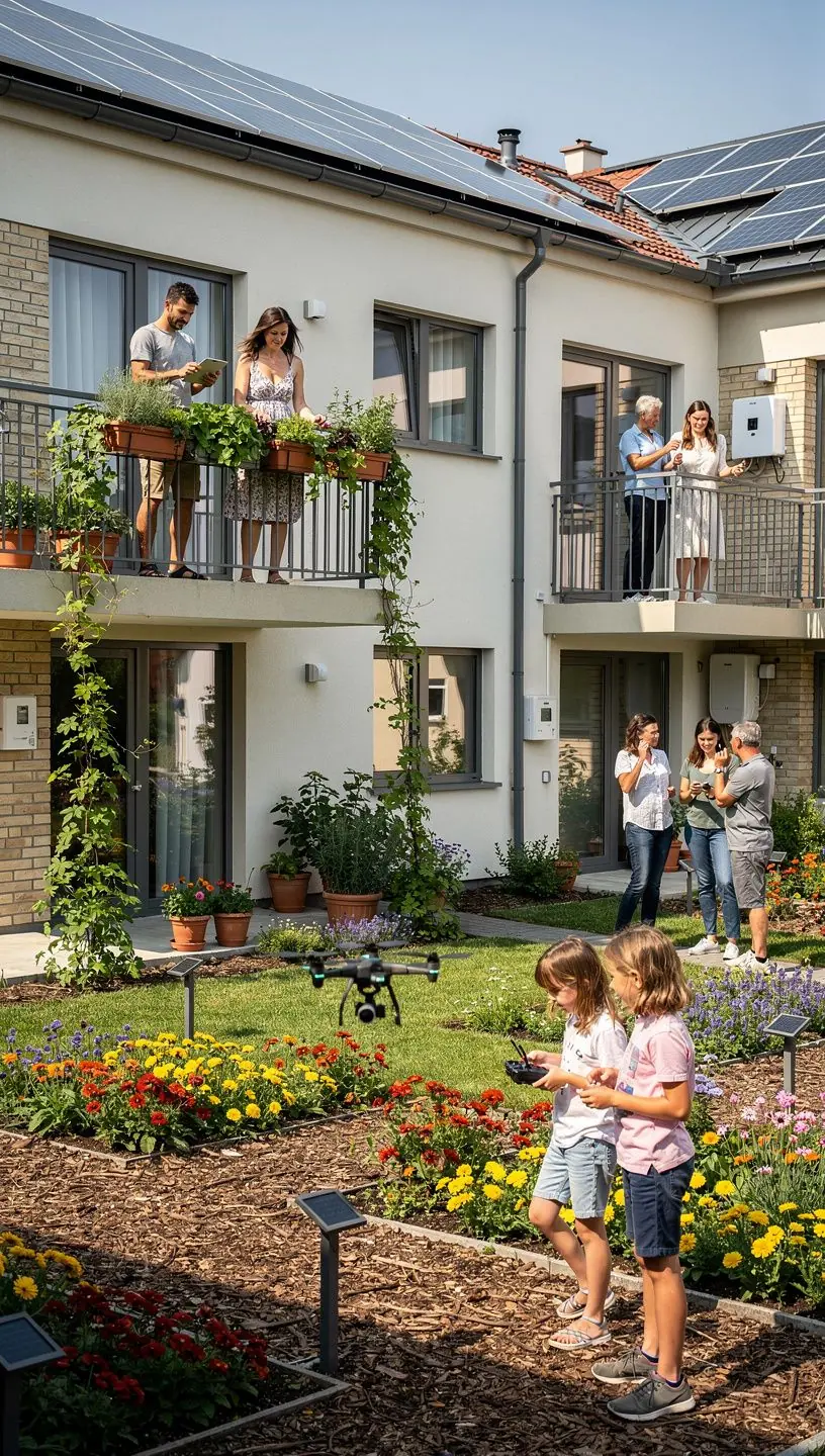 Imagine nocturnă a unui cartier echipat cu iluminat public inteligent care economisește energie.